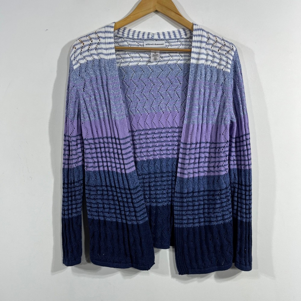VTG 90s Cottagecore Boho Granola Rainbow Striped Pointelle Cardigan Medium Pet